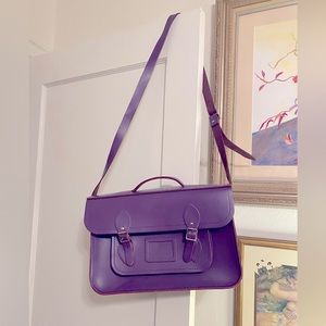 HANDMADE, custom, purple-dyed leather crossbody satchel/briefcase
